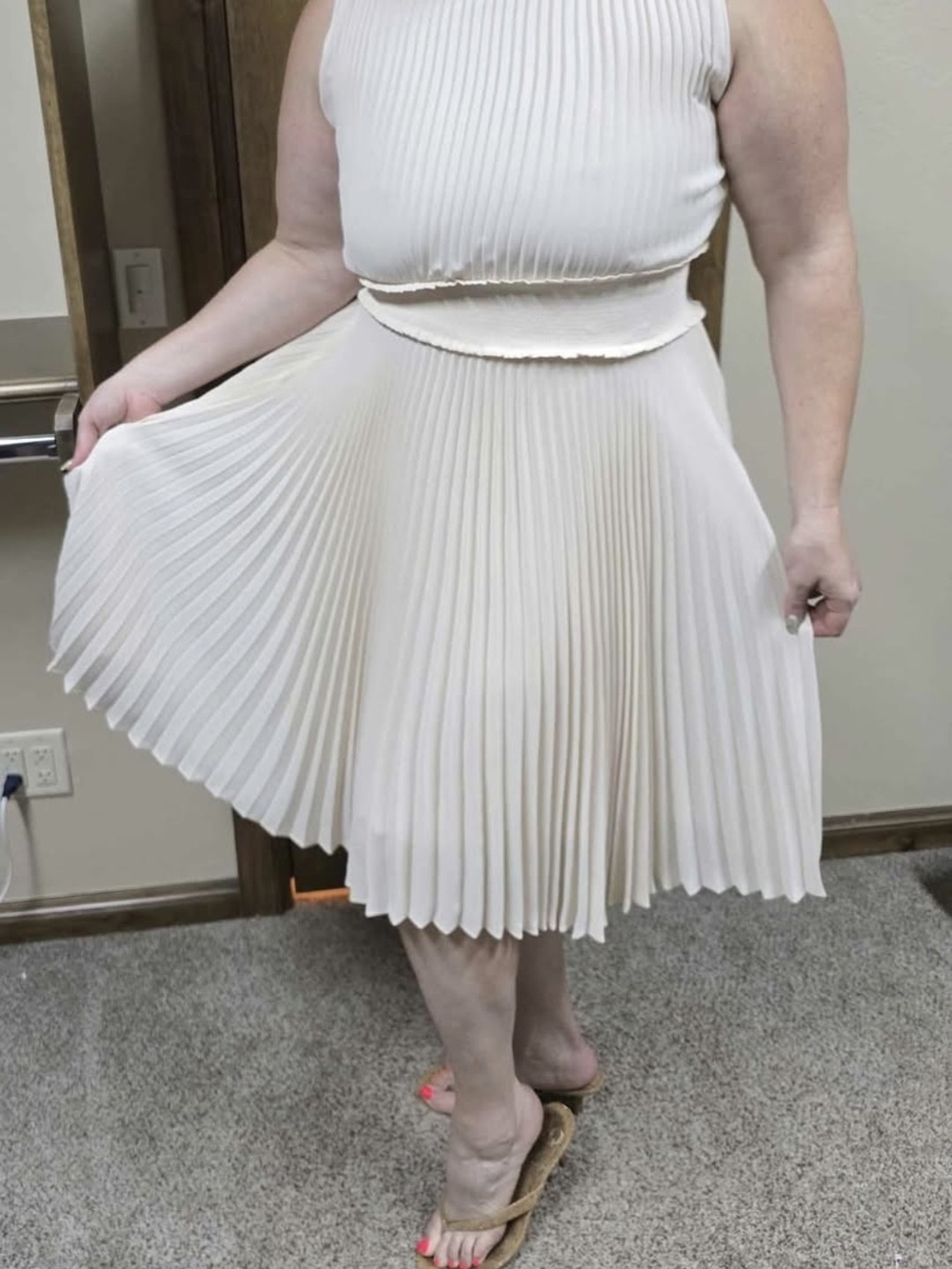 Nanette Lepore Cream Pleated Skater Skirt